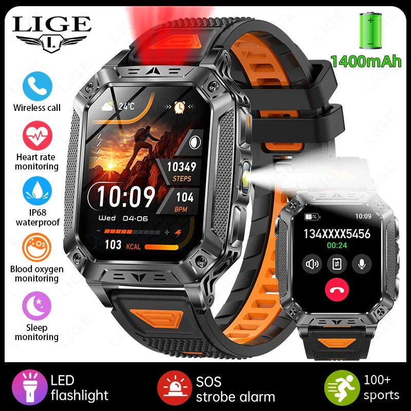 Military Smart Watch 1400mAh Battery Fitness Tracking Waterproof
