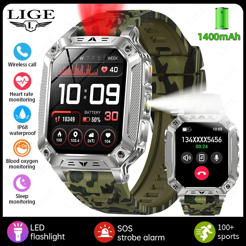 Military Smart Watch 1400mAh Battery Fitness Tracking Waterproof