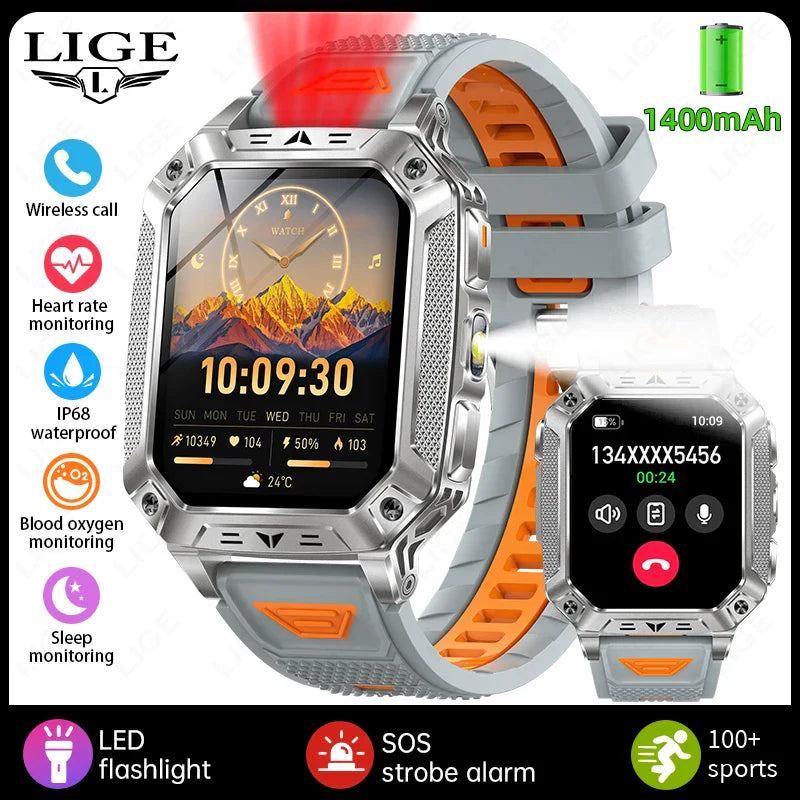 Military Smart Watch 1400mAh Battery Fitness Tracking Waterproof