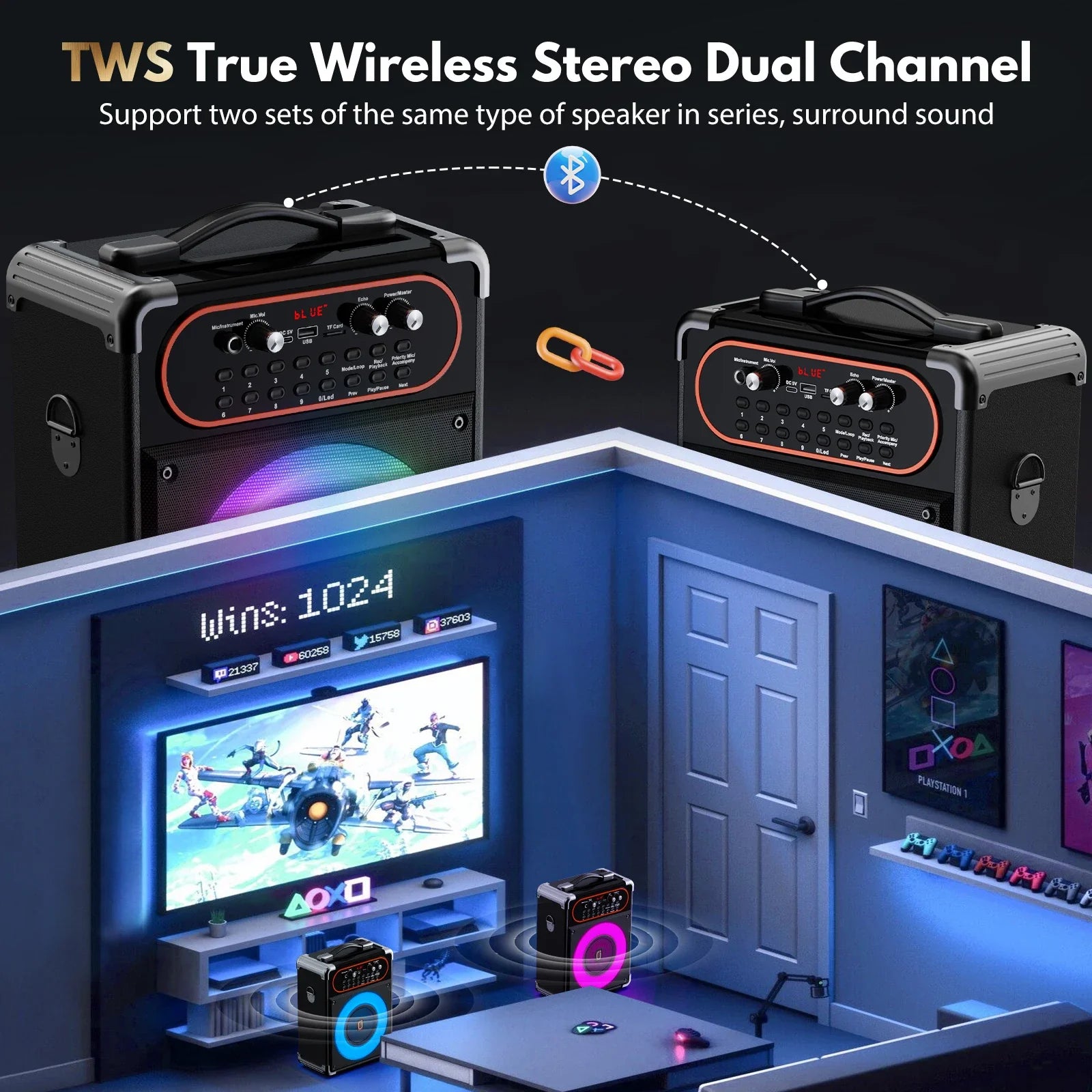 Portable Bluetooth 5.3 Kara Ok Speaker With 2 Microphones