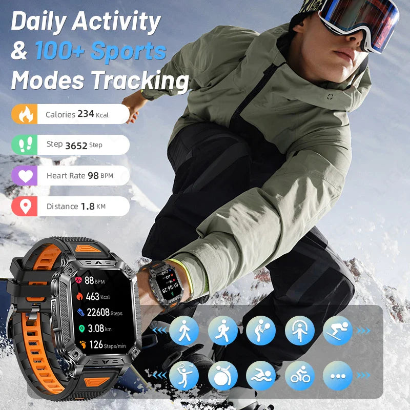 Military Smart Watch 1400mAh Battery Fitness Tracking Waterproof